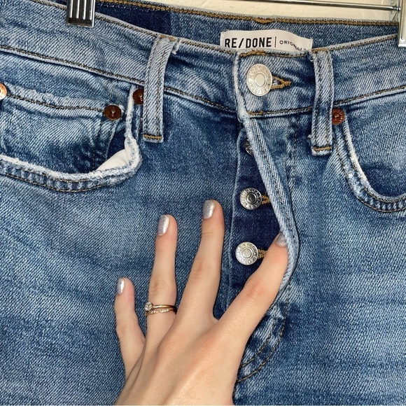 RE/DONE Ultra High Rise Button Fly Distressed Fade Away Dust Skinny Jeans - Picture 7 of 11